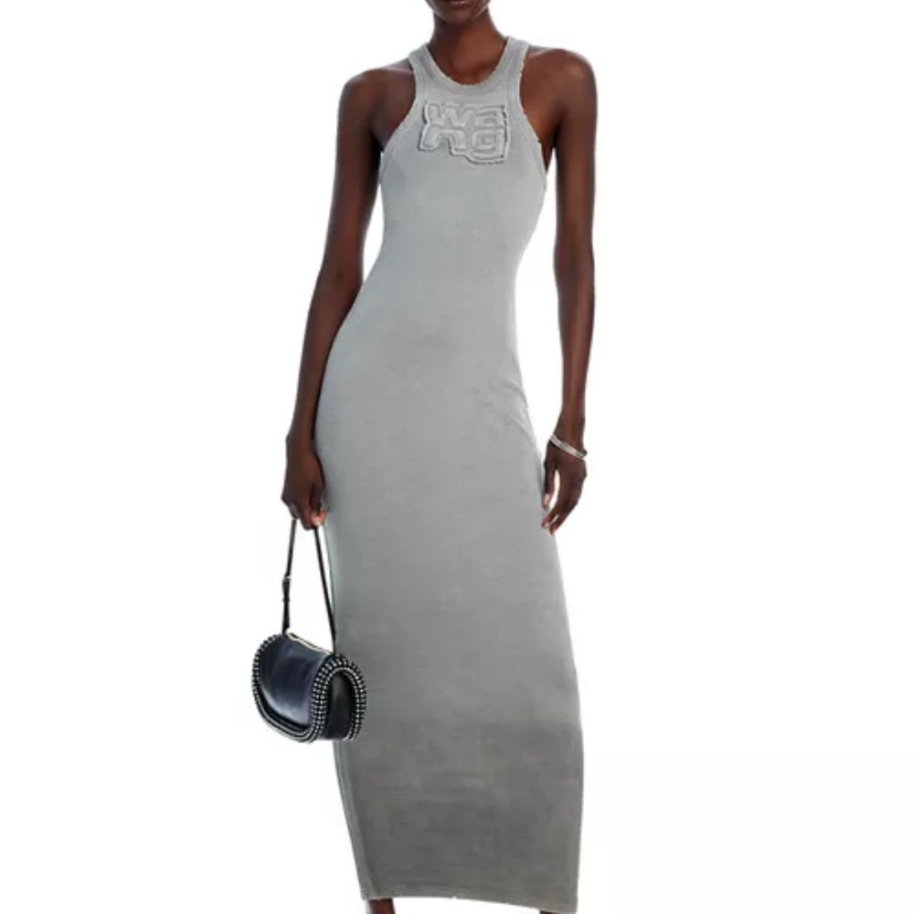 Alexander Wang Gray Ribbed Halter Sheath Maxi Dress